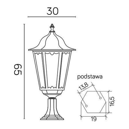 Lampa Ogrodowa Zewnętrzna Stojąca SŁUPEK Retro Maxi K 4011/1 BD E27 65cm Su-Ma