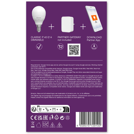 Żarówka LED E14 Tradycyjna 4.9W = 40W 470lm 2700K Ciepła Ściemnialna SMART+ ZigBee Classic Ledvance