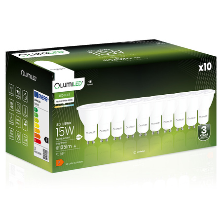 Zestaw 10x Żarówka LED GU10 1,5W = 15W 135lm LUMILED Neutralna 4000K 36°