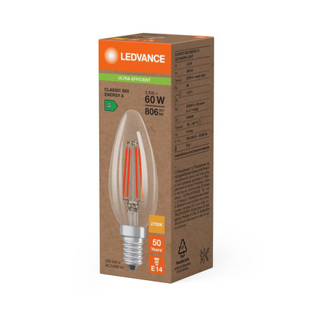 Żarówka LED Świeczka E14 B35 3.8W = 60W 806lm 2700K Ciepła 320° Ledvance