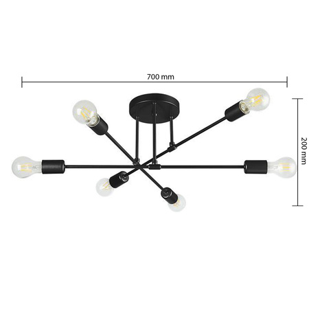 Żyrandol Lampa Oprawa Wisząca Sufitowa Dekoracyjny 6x E27 Czarny 70cm Masterled