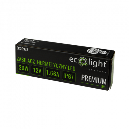 Zasilacz do Taśm LED Hermetyczny 20W 12V 1.66A IP67 PREMIUM Ecolight