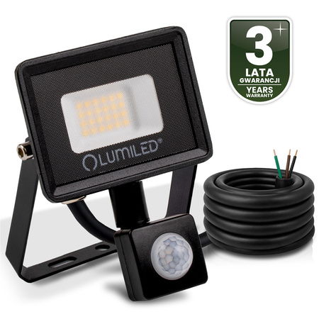 Naświetlacz LED ZONER 20W 1800LM 4000K IP44 Czarny Czujnik Ruchu LUMILED