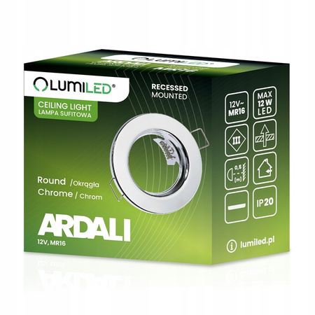 Oprawa HALOGENOWA Podtynkowa Stała Okrągła ARDALI Chrom Blacha MR16 GU10
