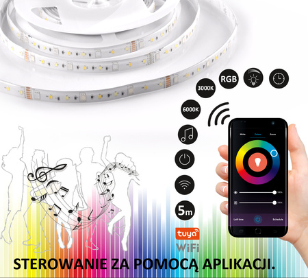 Taśma LED Pasek 230V 20W RGB + CCT IP65 TUYA WIFI Smart 5m