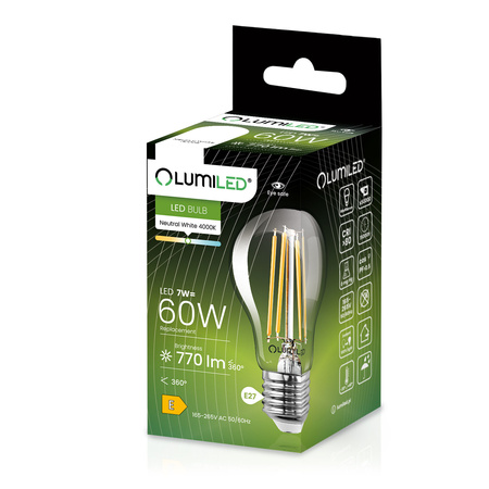 Zestaw 6x Żarówka LED A60 E27 7W = 60W 770lm 4000K Neutralna 360° Filament LUMILED