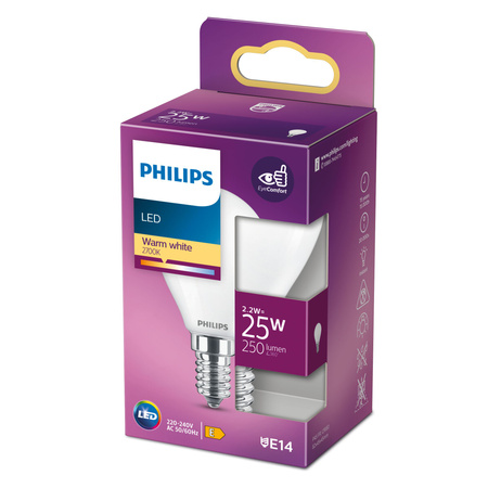 Żarówka LED E14 P45 2,2W = 25W 250lm 2700K Ciepła Filament PHILIPS