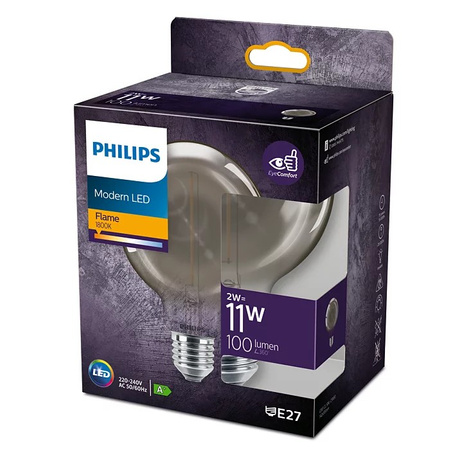 Żarówka LED Globe E27 G93 2W = 11W 100lm 1800K Ciepła Filament Dymiona PHILIPS