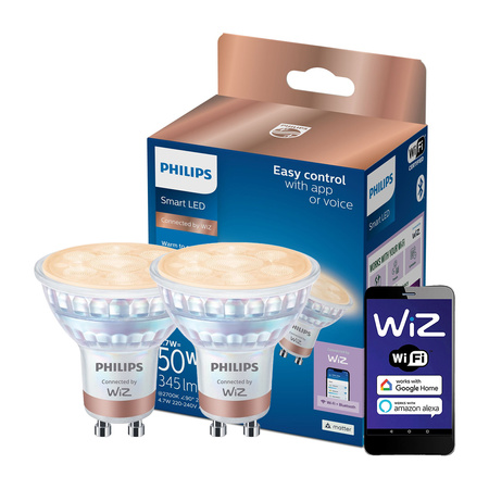 2x Żarówka LED GU10 Reflektor PAR16 4.7W = 50W 345lm 2700-6500K TW Inteligentna SMART WiFi Bluetooth Aplikacja WiZ Philips