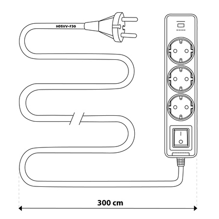 Przedłużacz Sieciowy Kabel z Uziemieniem Listwa Zasilająca 3 Gniazda 3m Włącznik ON/OFF Biały USB + USB-C Sznur ELGER Lumiled