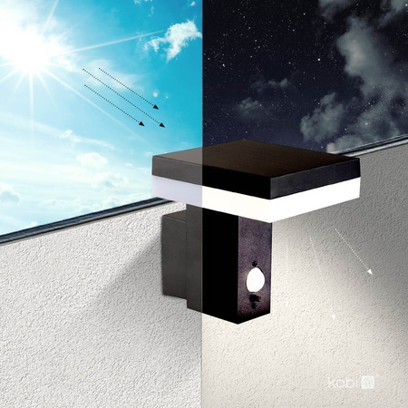 Lampa Solarna Ogrodowa Kinkiet Elewacyjny Zewnętrzny 6W 370lm 4000K Neutralna IP44 Czarna Solaris Kobi