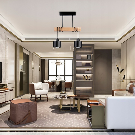 Lampa Sufitowa Oprawa Wisząca 2x E27 Czarna Brązowa Elza Masterled