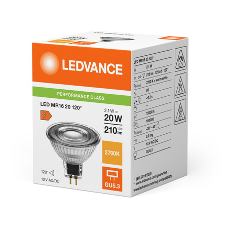 Żarówka LED Reflektor GU5.3 MR16 2.1W = 20W 210lm 2700K Ciepła 120° 12V Ledvance