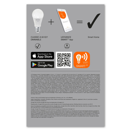 3PAK Żarówka LED E27 A60 9W 806lm 2700K Ciepła SMART+ WiFi Ściemnialna Classic LEDVANCE