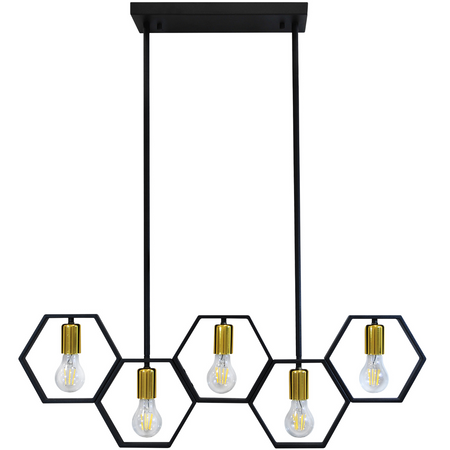 Lampa Sufitowa Wisząca Dekoracyjna 5x E27 Czarna Złota Honey Sanico Goldlux