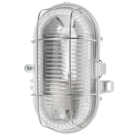 Oprawa LED E27 KANAŁOWA Lampa Garażowa Owal 100W Siatka Metal IP44 Biała KOBI