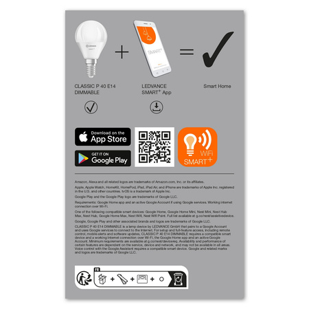 3PAK Żarówka LED E14 P40 4.9W 470lm 2700K Ciepła SMART+ WiFi Ściemnialna Mini Bulb LEDVANCE