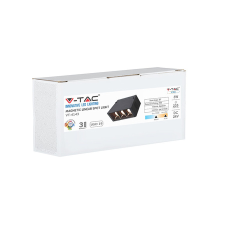 Reflektor szynowy LED 3x1W 3000K Czarny system magnetyczny SMD IP20 24V VT-4143 V-TAC