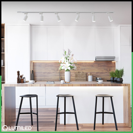 Zestaw Szyna Oświetleniowa Szynoprzewód 2m + 6x Reflektor Szynowy SAGI GU10 Biały LUMILED