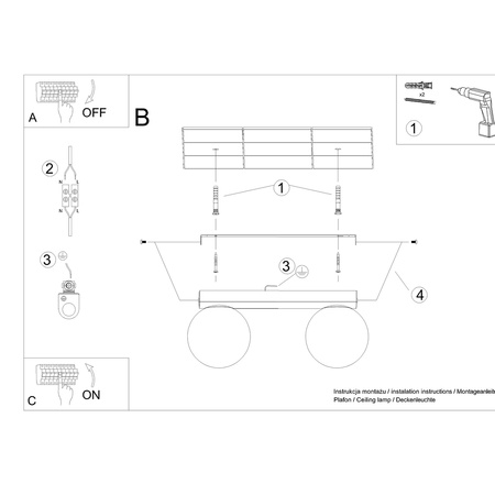 Lampa Sufitowa Listwa Oświetleniowa 2x G9 Kula Biała Nowoczesna Yoli Sollux
