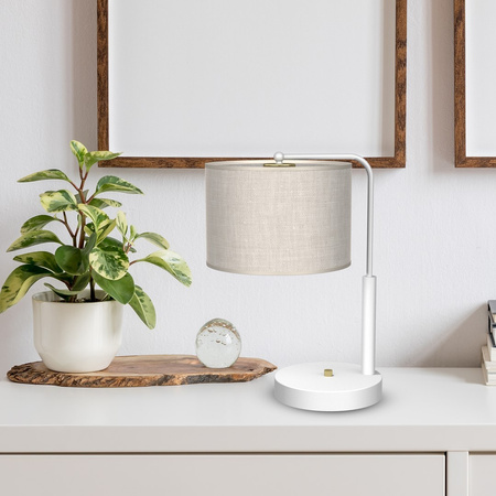 Lampka Biurkowa Stołowa LINO Biała Lniana 1xE27 Milagro