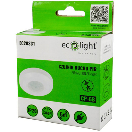 Czujnik Ruchu i Zmierzchu PIR 360° 6m Sufitowy Biały