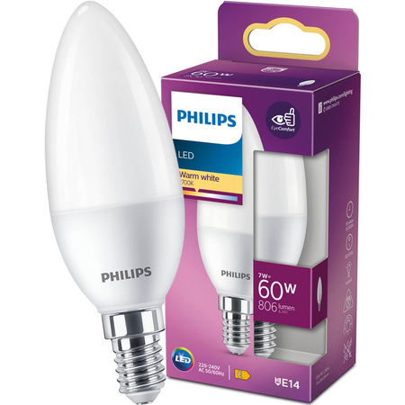 Żarówka LED E14 B35 7W = 60W 806lm 2700K Ciepła PHILIPS