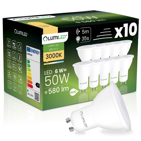 10x Żarówka LED GU10 Reflektor PAR16 6W = 50W 580LM 3000K Ciepła 120° z Czujnikiem Ruchu i Zmierzchu LUMILED