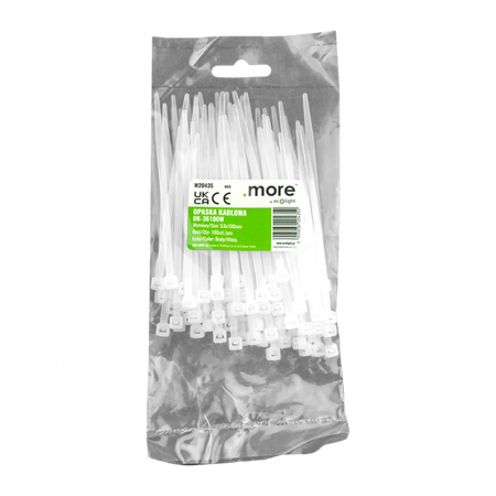 Opaski Zaciskowe Kablowe 3.6x100 mm Białe TRYTYTKI TRYTKI ZIPERKI OK-36100W .MORE 100 szt.