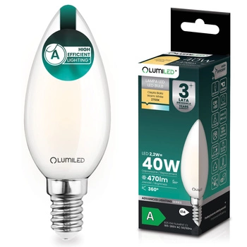 Żarówka LED E14 Świeczka B35 2,2W 470lm = 40W 2700K Ciepła 360° Filament KLASA A LUMILED