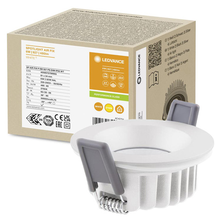 Panel LED Oprawa Podtynkowa Punktowa 6W 480lm 3000K Ciepła Ściemnialna Oczko Spot Biały Air Fix Ledvance