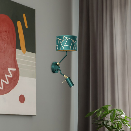 Lampa Ścienna Kinkiet ZIGGY Zielona Złota Zielona 1xE27+1x mini GU10 Milagro