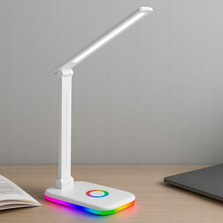 Lampka Biurkowa Stołowa Regulowana Nocna ALMA LED 12W 960lm CCT + RGB Ściemnialna Biała MasterLED
