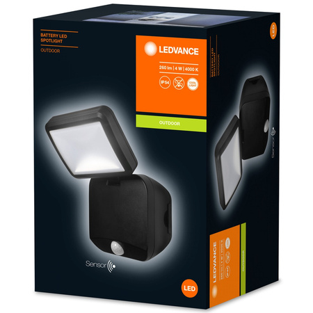 Naświetlacz LED Reflektor Bateryjny 4W 260lm 4000K IP54 Czarny Z Czujnikiem Ruchu i Zmierzchu Spotlight Ledvance