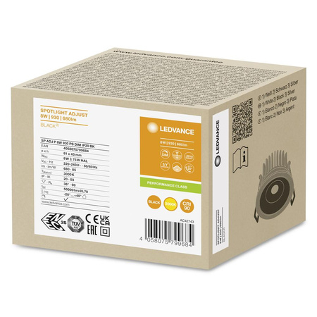 Panel LED Oprawa Podtynkowa Punktowa 8W 680lm CCT Ściemnialna Oczko Spot Czarny Air Adjust Ledvance