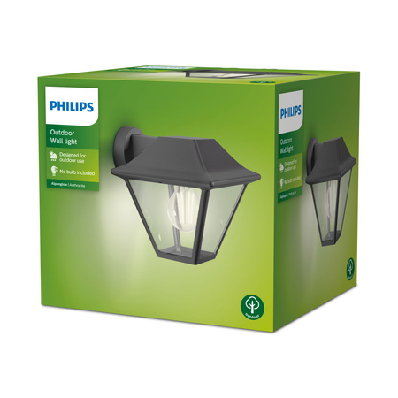 Kinkiet Ogrodowy Lampa Elewacyjna Zewnętrzna LATARNIA E27 IP44 Antracyt Alpenglow Philips