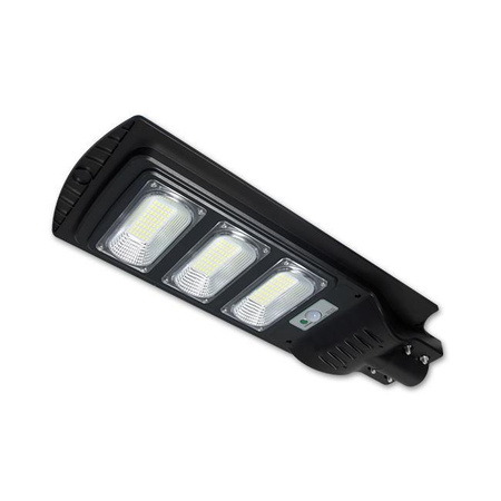 Lampa LED solarna uliczna czarna 150W 6000K zimna IP65 czujnik ruchu i zmierzchu + pilot