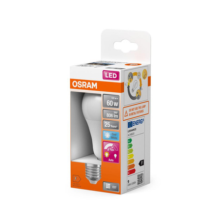 Żarówka LED A60 E27 8.8W = 60W 806lm 4000K Neutralna 200° z Czujnikiem Ruchu i Zmierzchu CLASSIC Osram