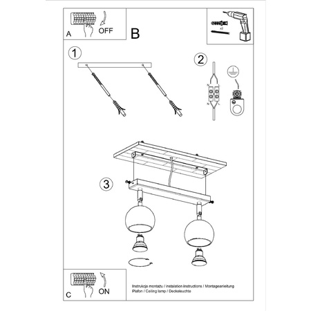 Lampa Sufitowa Oprawa Natynkowa Reflektor 2x GU10 Ruchoma Minimalistyczna Kulista Czarna Nowoczesna Oculare Sollux