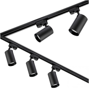 Zestaw Szyna Oświetleniowa Szynoprzewód 3m + 5x Reflektor Szynowy SAGI GU10 Czarny + Łącznik L LUMILED