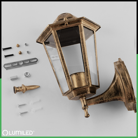 Kinkiet Ogrodowy Elewacyjny Zewnętrzny E27 LATARNIA do GÓRY Patyna BELLIS LUMILED