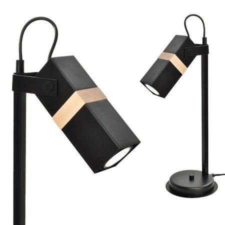 Lampa stołowa nocna czarna 1xGU10 VIDAR Milagro Metal + drewno styl skandynawski
