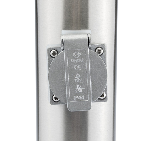 Lampa Ogrodowa Zewnętrzna E27 SREBRNY SŁUPEK 65cm z Gniazdem 230V