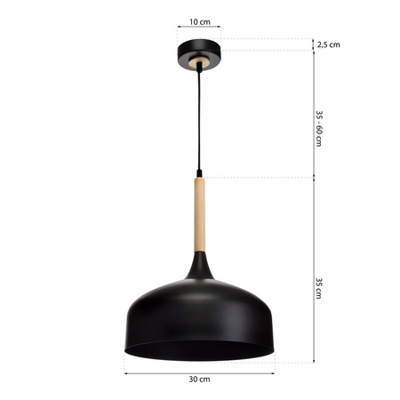 Lampa wisząca TAYLOR 1xE27 Klasyczny Klosz Czarna MLP6218 Milagro Metal + Drewno