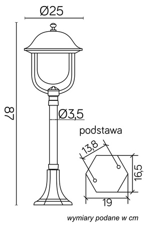 Lampa Ogrodowa Zewnętrzna Stojąca SŁUPEK Prince K 5002/3/O E27 87cm Su-Ma
