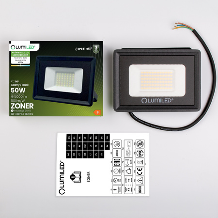 Naświetlacz LED ZONER 50W 5000LM 4000K IP65 Czarny LUMILED