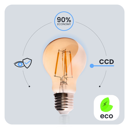 Żarówka LED E27 A60 6W 660LM = 50W 2000K Ciepła 360° Filament Amber LUMILED