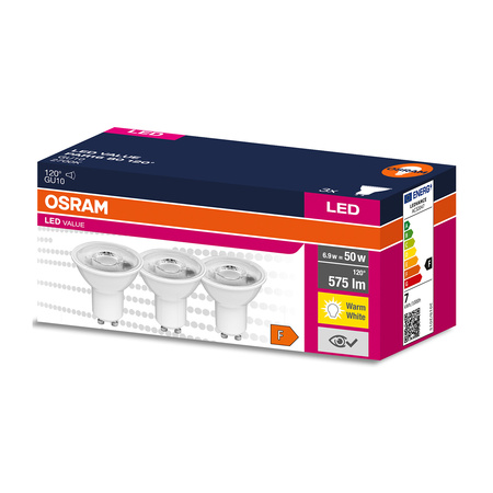 3PAK Żarówka LED GU10 6,9W = 50W 575lm 2700K Ciepła 120° OSRAM VALUE