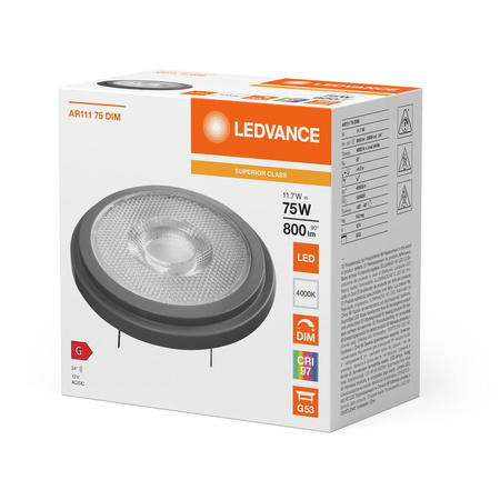 Żarówka LED AR111 G53 11.7W = 75W 800lm 4000K Neutralna Biała 12V ŚCIEMNIALNA LEDVANCE