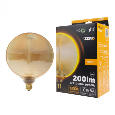 Żarówka LED Kula G188 E27 4W 200lm 1800K Ciepła FILAMENT Dekoracyjna ZERO Ecolight